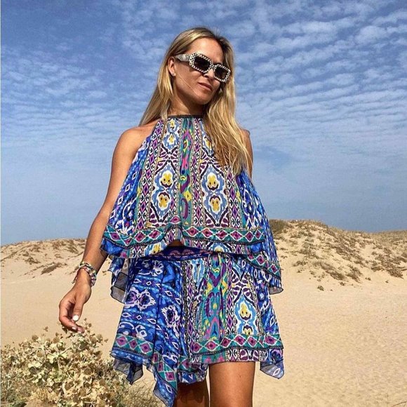 Zara Printed Halter Swing Top Matching Skirt Set